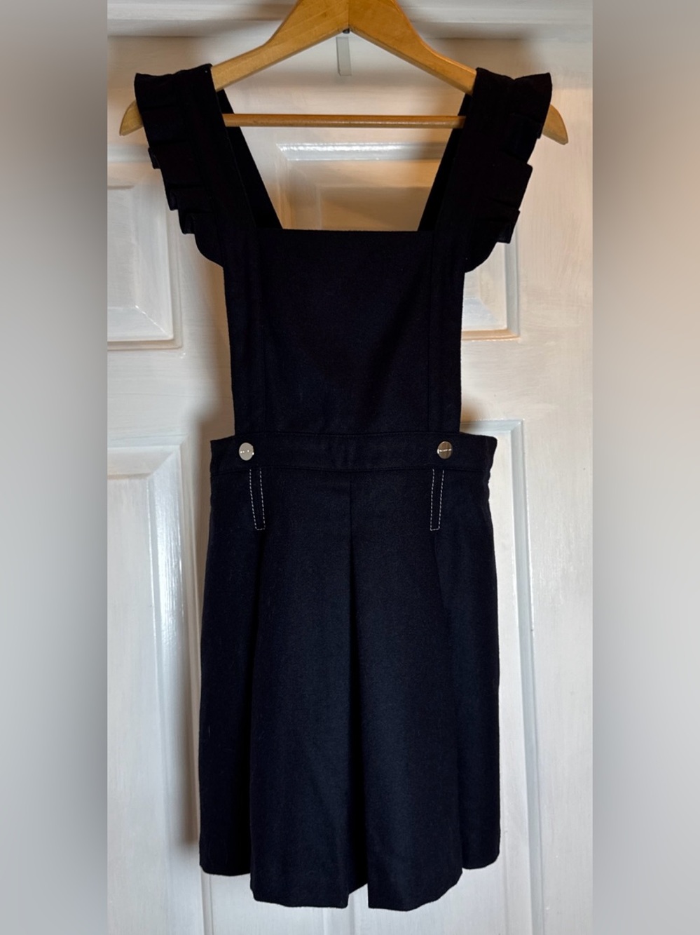 Jacadi Paris Navy Wool Blend Pleated Ruffle Strap Lined Jumper Girls 8Y NWT